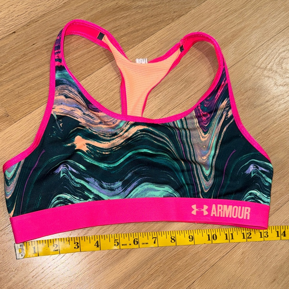 Under Armour Women's Marble Print Sports Bra with Pink Trim